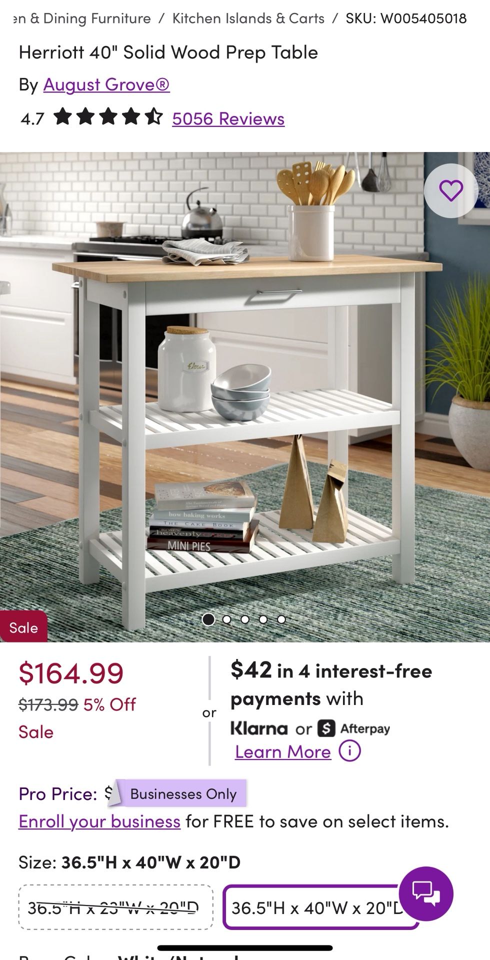 Brand New, Never Opened 40” White Kitchen Island