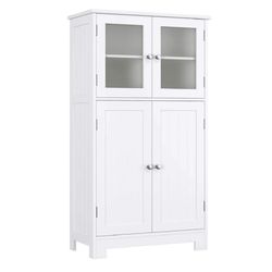 Homfa Bathroom Storage Cabinet, Floor White Wooden Linen Cabinet with Shelves and Doors, Kitchen Cupboard