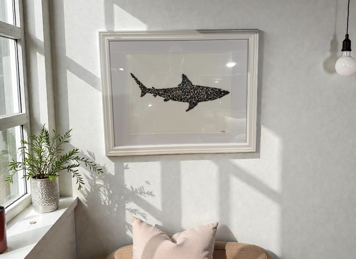 Extra Large Shark – Fossilized Shark Teeth Wall Art (20” x 16”)