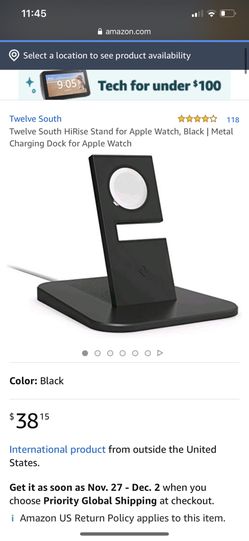 Twelve South HiRise Stand for Apple Watch, Black | Metal Charging Dock for Apple Watch