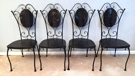 4 Unique Heavy Wrought Iron/Wooden Mid Century Chairs