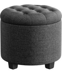 Round Tufted Storage Ottoman Dark Gray