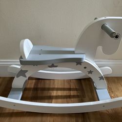 Wooden Rocking Horse, Baby Wood Ride On Toys for 1-3 Year Old, Grey Rocker Toy for Kid, Toddler Ride Animal Indoor/Outdoor, Boy&Girl Rocking Animal, I