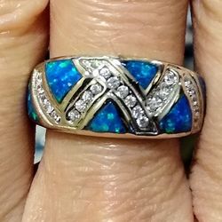 Beautiful New Sterling Silver Fire Opal Sapphire Band Style Ring! 💍🔥