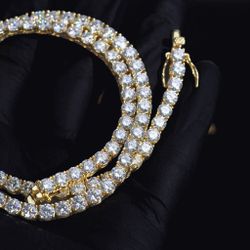 24” 5MM 925S VVS CLUSTER LAB DIAMOND NECKLACE PLATED IN 18K YELLOW GOLD