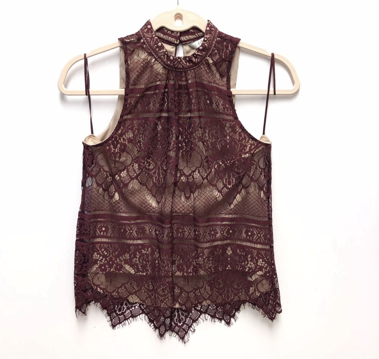 LC Lauren Conrad Women's XS Red Eyelash Lace Halter Top Blouse