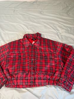 Red Plaid Cropped Puffer Jacket
