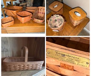 Vintage Longaberger Basket Collection- 9 Baskets- Christmas, Tissue & Handwoven