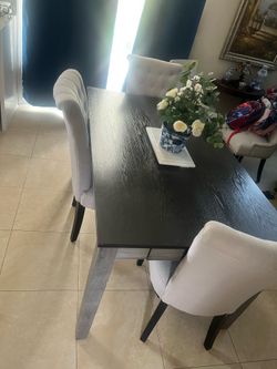 Dinning room table and chairs and bench
