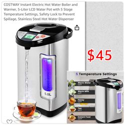 Instant Electric Hot Water Boiler and Warmer, 5-Liter LCD Water Pot with 5 Stage Temperature Settings,$45