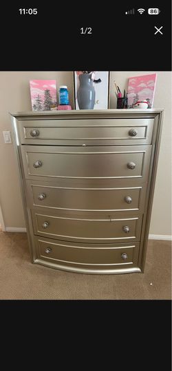 Beautiful gold, five draw chest solid wood
