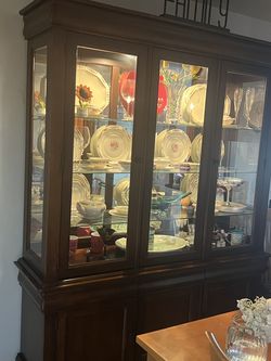 Dark Wood China Cabinet with Glass Doors