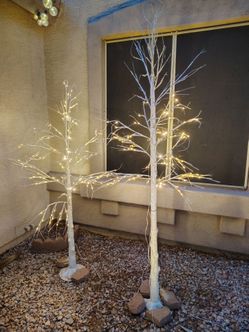 Set of 2 Artificial Birch White porch trees