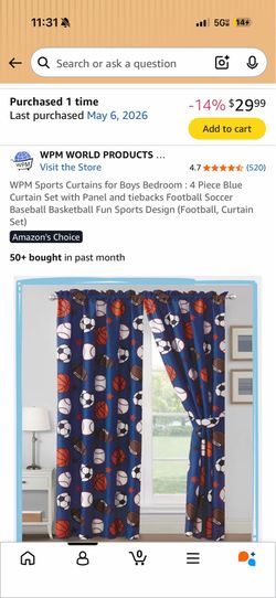 BRAND NEW - Sports theme bedroom curtains / nursery decor