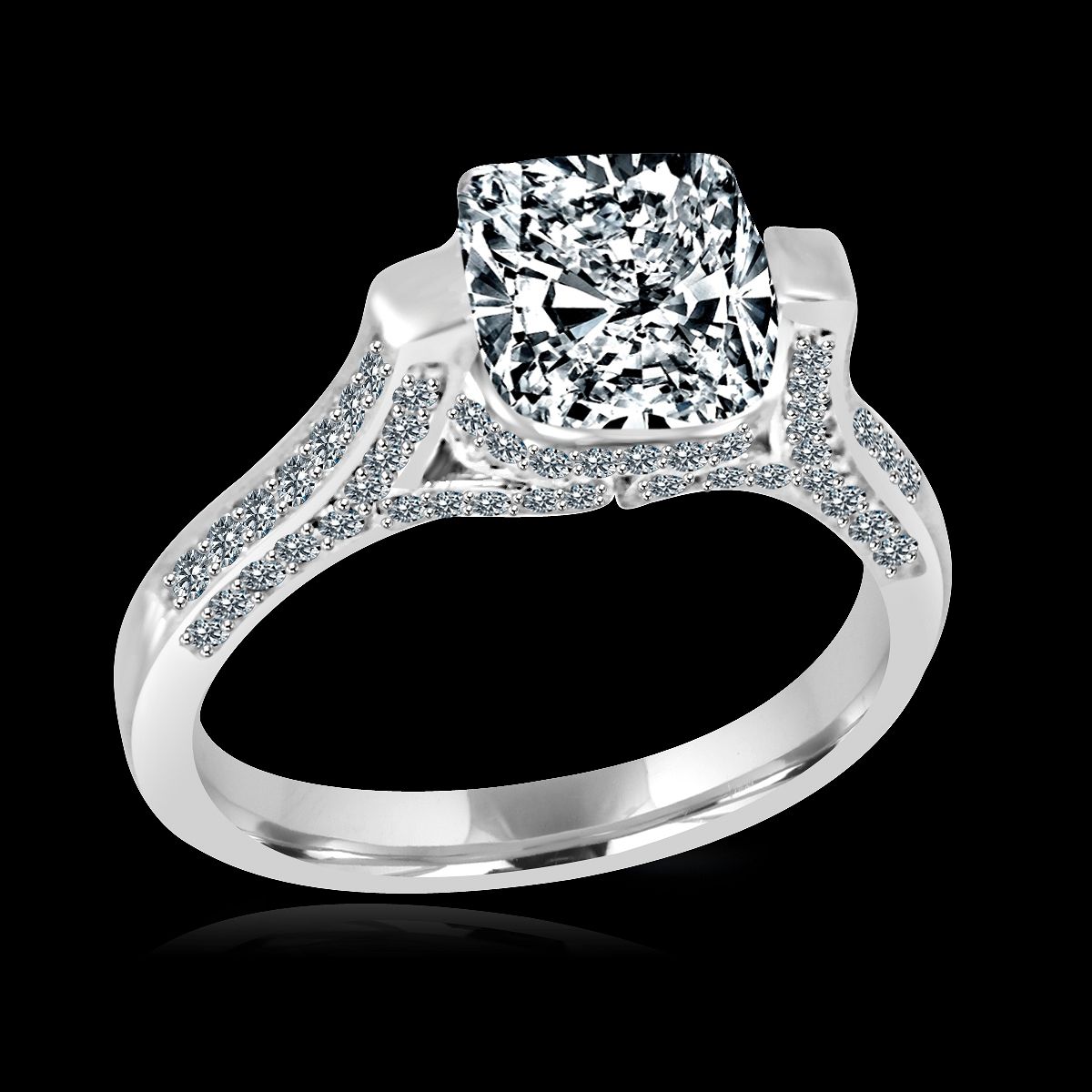 4CT. (9.5x9.5mm) Radiant Cushion Tension style Set Simulated Diamond - Diamond Veneer Sterling Silver Rhodium engagement Ring. 635R71495