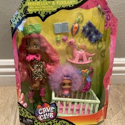 Cave Club Fernessa & Furrah Babysitter 2-Pack Doll, Accessory Set, and Crib NEW