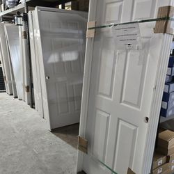 PRE HUNG PRIMED INTERIOR HOLLOW CORE DOORS AVAILABLE IN LEFT AND RIGHT HAND AVAILABLE IN sizes 24”/28”/30”/32”/36”x80” Price :$110  Luke’s liquidation