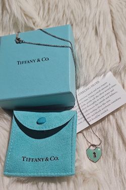 Tiffany & Co Silver Blue Heart Necklace With Original Box, Back, Card