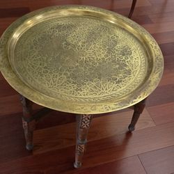 Vintage Embossed Brass Moroccan Table
