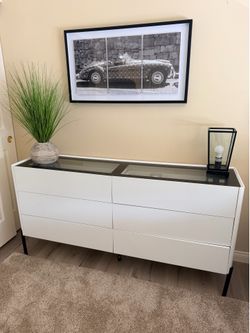Glass Top Dresser with Built in Top Drawer Organizers
