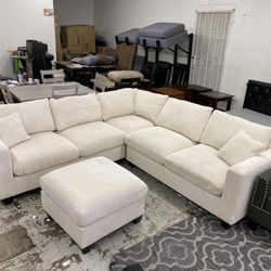 New 99x99 Corduroy Sectional Couch With Ottoman 