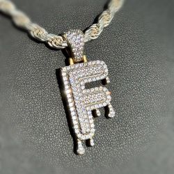 Jewelry .925 solid sterling silver gold plated drip 💧CZ stone 2.00CTW letter F Pendant charm