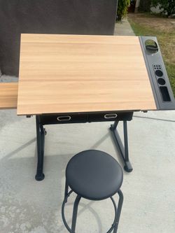 Adjustable Height Drafting Desk Drawing Table with Stool and Drawer, Black