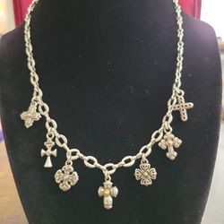 Brighton Retired Eternity Cross Charm Silvertone 17" Necklace F8