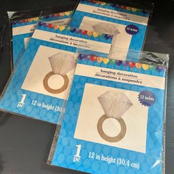 New Bachelorette/Bridal Shower Decor - Hanging Engagement Ring 4/Pack 