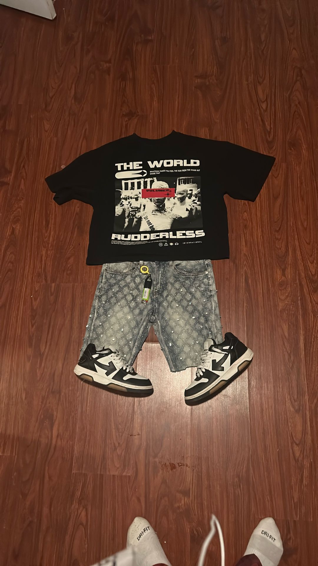 Shirt:the world rudderless,jorts:gate Keeping ,shoes :off-whites