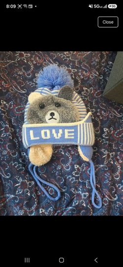 Kids Bear Knit Winter Hat with Pom Pom