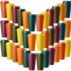 Acellegic 36 Pack 16 Oz Fall Coffee Cups With Lids Reusable Plastic Coffee Mugs Tumblers Bulk Portable Tea Cups Hot Cold Drink Party Favor Travel Busi