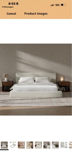 RECCI AirFrame King Size Upholstered Bed Frame with Plush Padded Headboard Plush Padded Headboard, 360° Soft Foam Surround, Low Profile Cloud Bed Fram