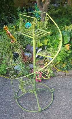 Beautiful Vintage Green Metal Spiral Plant Stand