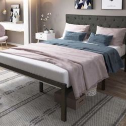 UPHOLSTERED BED FRAME FULL SIZE WITH ADJUSTABLE HEIGHT HEADBOARD BRAND NEW IN BOX!!!