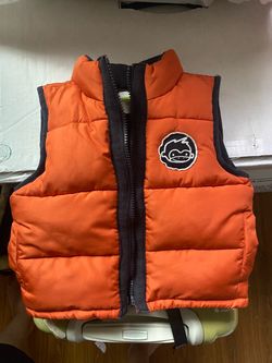 Kids Orange Puffer Vest with Monkey Logo