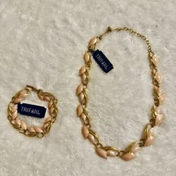 Trifari Matching pink gold toned Necklace and Bracelet