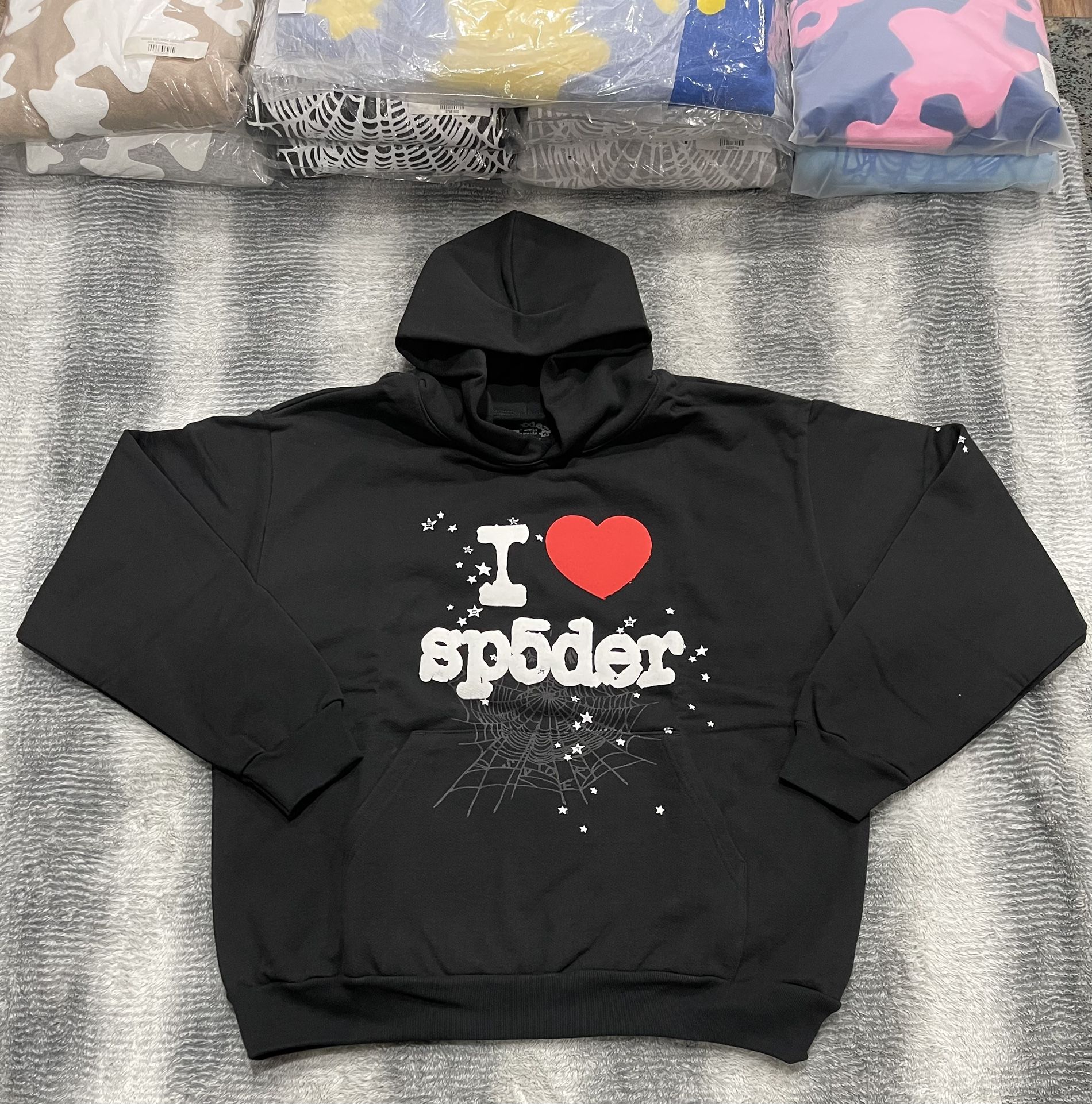 Size XL Sp5der Black I Heart SP5 Souvenir Hoodie SS24