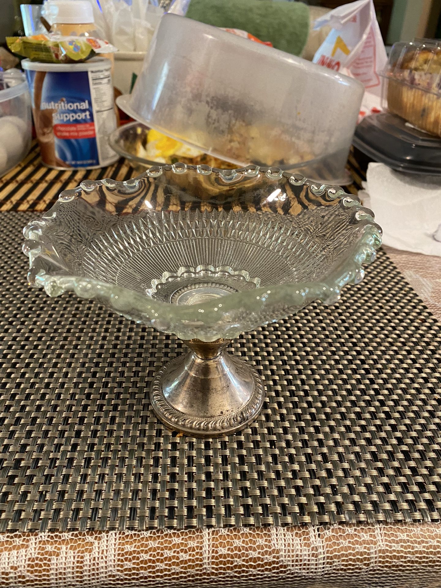 STERLING SILVER and GLASS CANDY DISH 
