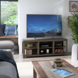 Fully Assembled  Twin Star Home 59.5 in. Chico Oak TV Stand with 5 Storage Shelves Fits TV's up to 65 in. with Open Storage