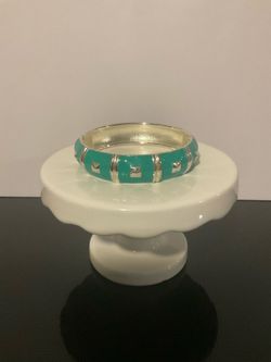 Teal/Turquoise And Silver Hinged Bracelet/Bangle