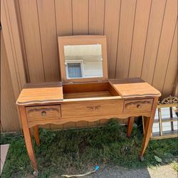 Vintage Wooden Vanity With Mirror
