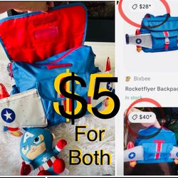 $5 Bundle of🚀Backpack Rocket Flyer and Captain American Plush in great condition