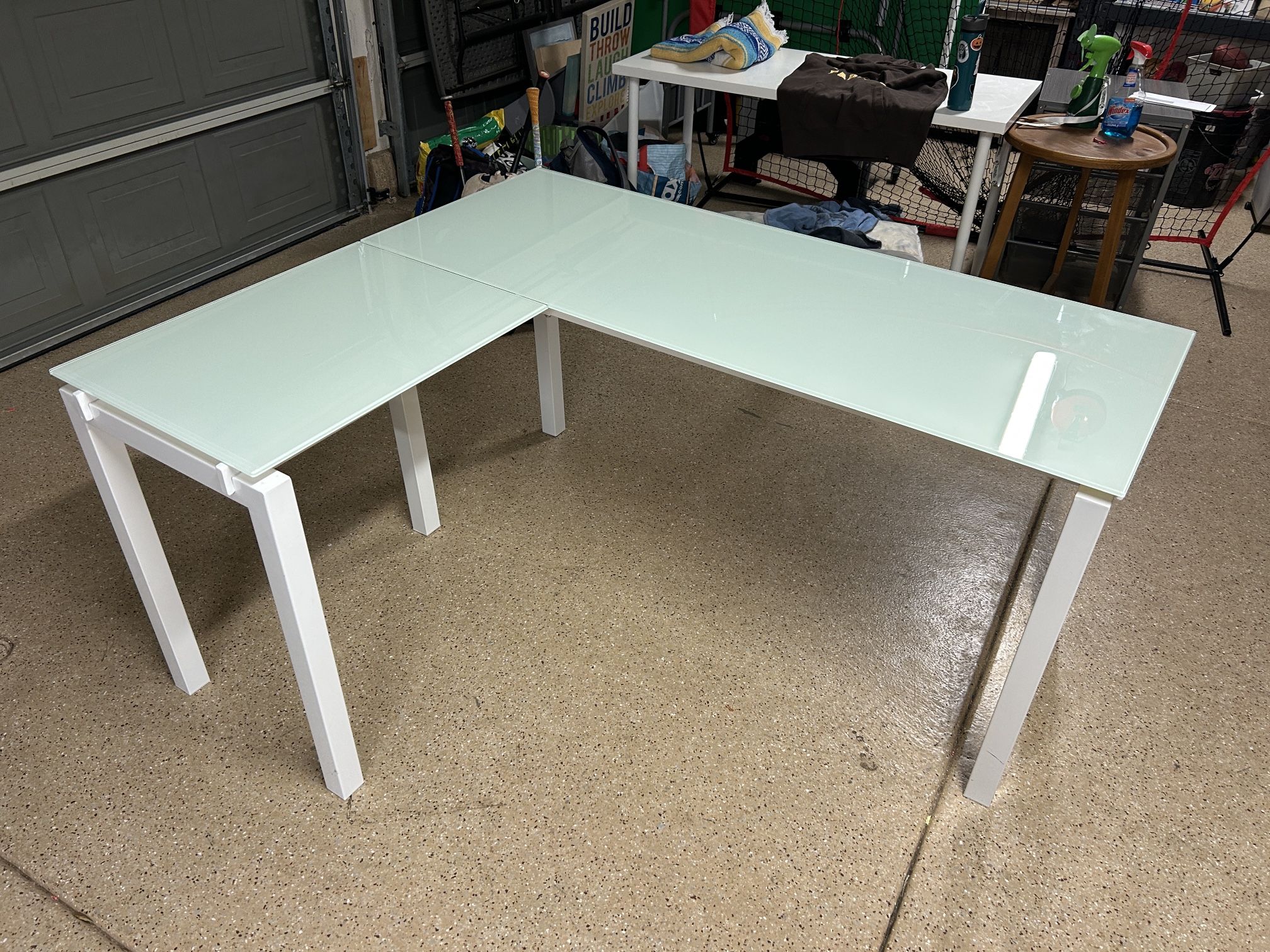 L Shaped Glass/Metal Desk