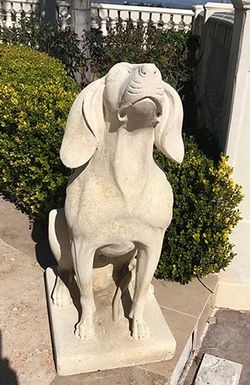 Garden statues Pair of imported French limestone hunting hounds garden statues hand carved Estate size
