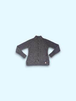 Carhartt Women Lambswool Blend Full Zip Sweater Gray Cable Knit Funnel Neck Sm