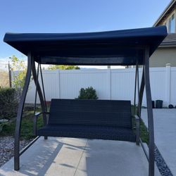 Woven Patio Swing with Fabric Canopy