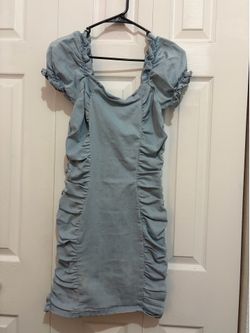 Iris Light Denim Short Sleeved Dress with Ruffle Sleeves (S)