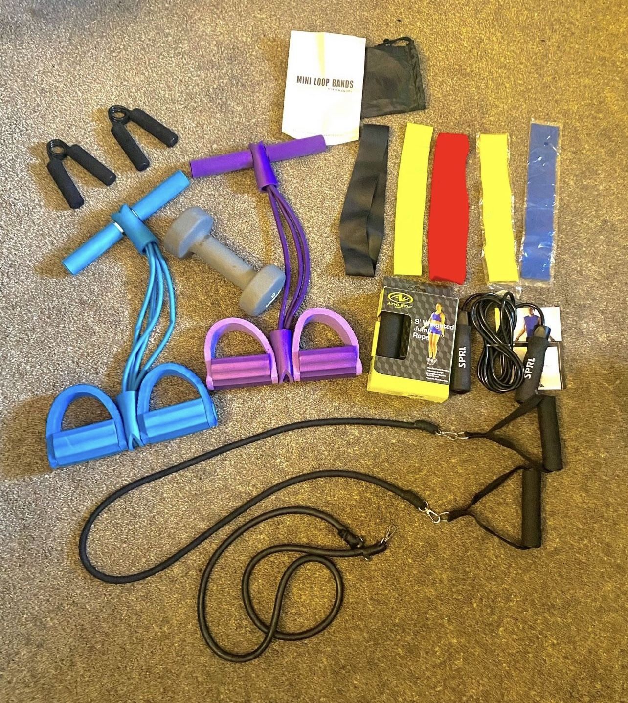 workout equipment, sporting goods, fitness kit set, cardio, weights