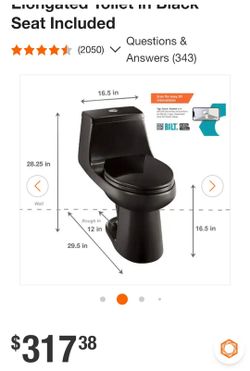 McClure 12 inch Rough In One-Piece 1.1 GPF/1.6 GPF Dual Flush Elongated Toilet in Black Seat Included new open box item